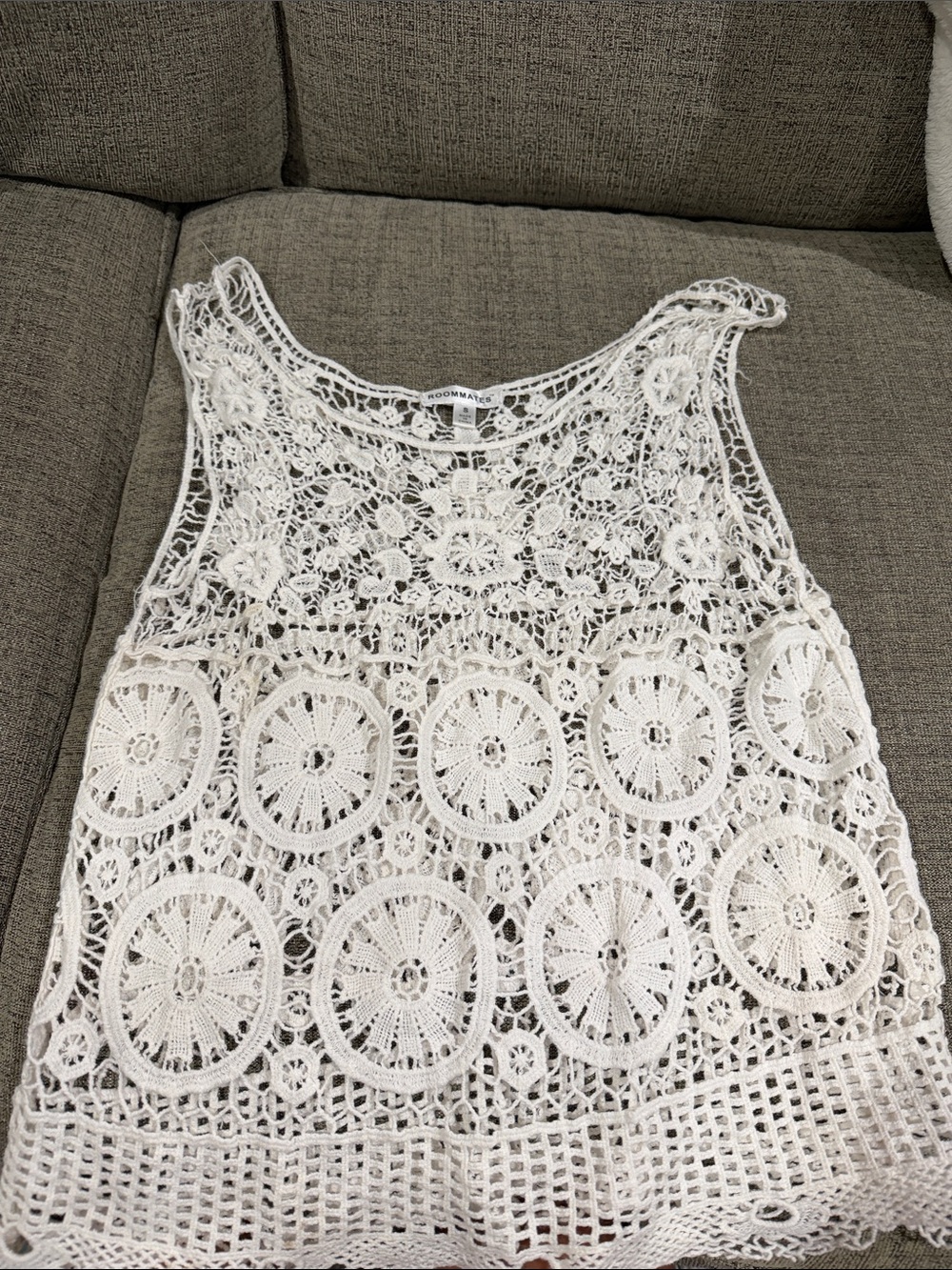 Roommates White Crochet Swim Coverup Tank
